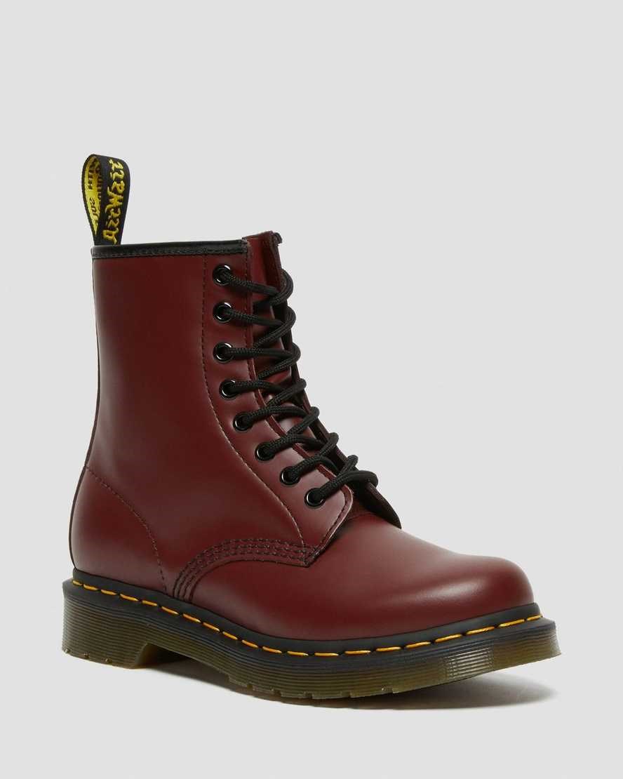 Cherry Red Smooth Leather Women\'s Dr Martens 1460 Smooth Leather Lace Up Boots | XVP-169804