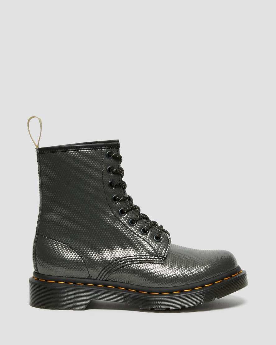 Grey Alumix Hex Emboss Women's Dr Martens Vegan 1460 Metallic Emboss Lace Up Boots | UPAJORE-06