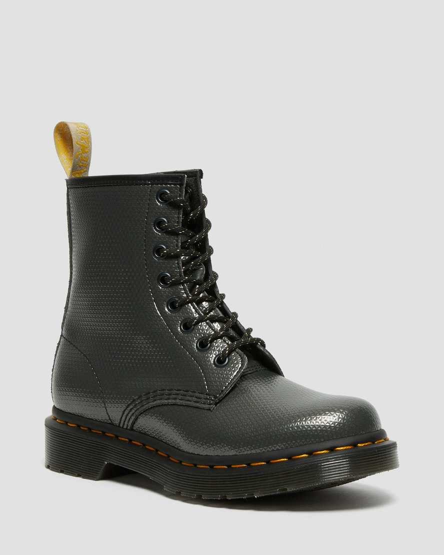 Grey Alumix Hex Emboss Women\'s Dr Martens Vegan 1460 Metallic Emboss Lace Up Boots | UPAJORE-06