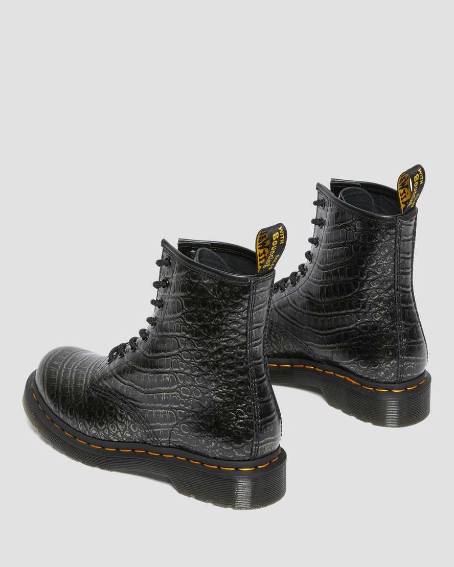 Gunmetal Wild Croc Women's Dr Martens 1460 Croc Emboss Leather Lace Up Boots | GTF-376982