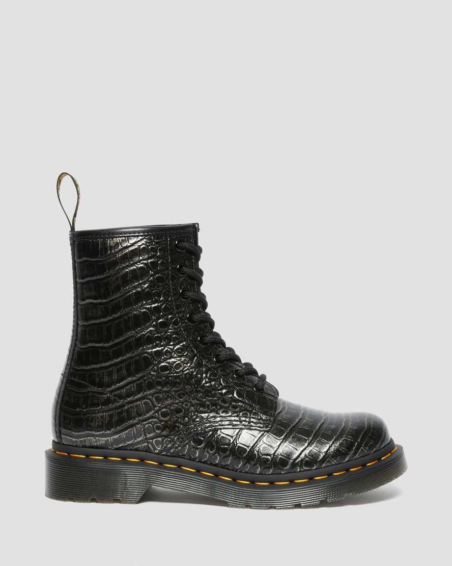 Gunmetal Wild Croc Women's Dr Martens 1460 Croc Emboss Leather Lace Up Boots | GTF-376982