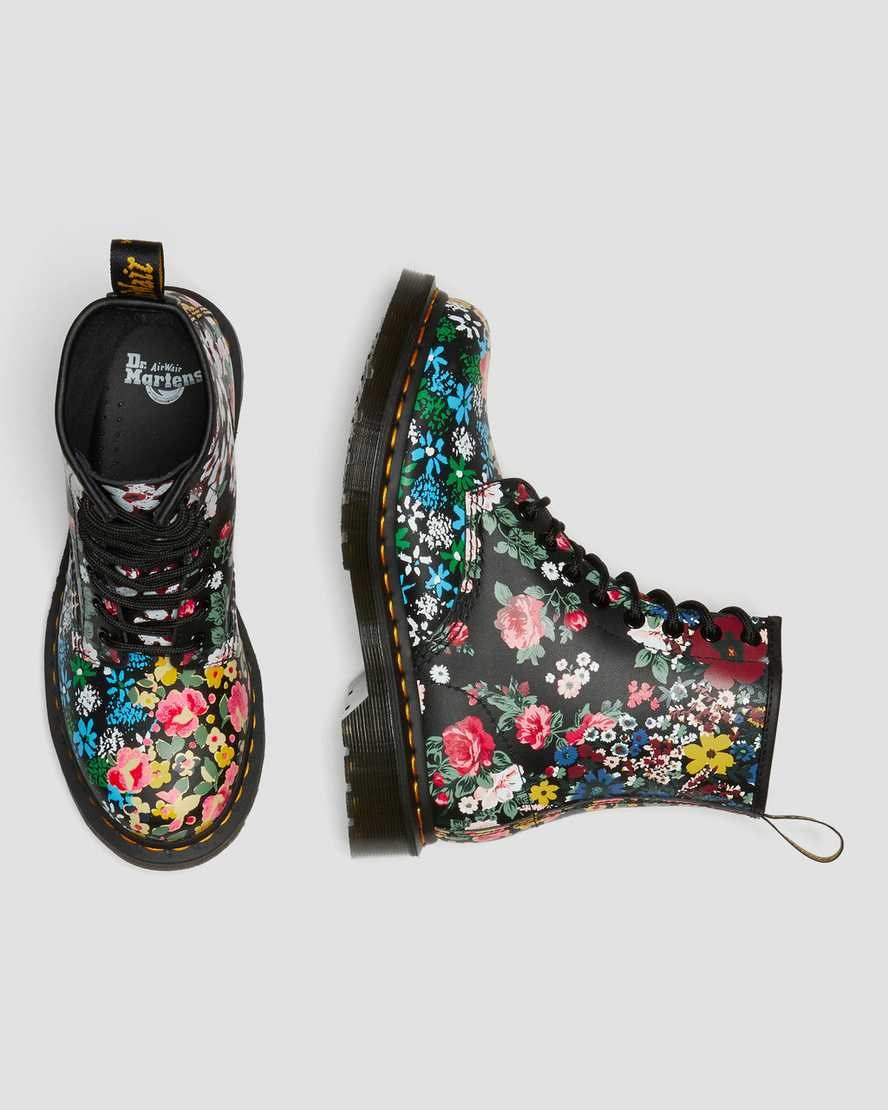 White Floral Mash Up Backhand Women's Dr Martens 1460 Pascal Floral Mash Up Leather Lace Up Boots | VUZ-685347