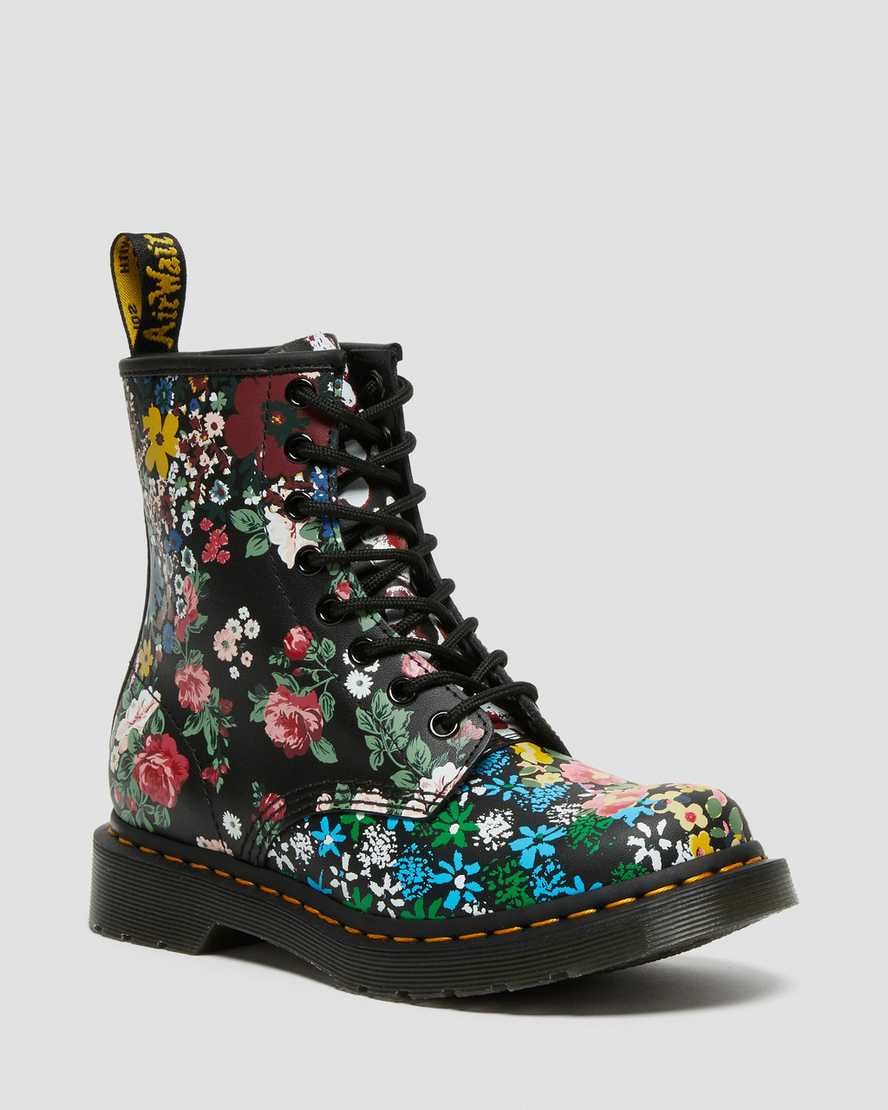 White Floral Mash Up Backhand Women's Dr Martens 1460 Pascal Floral Mash Up Leather Lace Up Boots | VUZ-685347