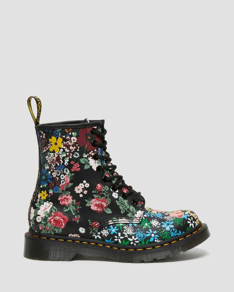 White Floral Mash Up Backhand Women's Dr Martens 1460 Pascal Floral Mash Up Leather Lace Up Boots | VUZ-685347