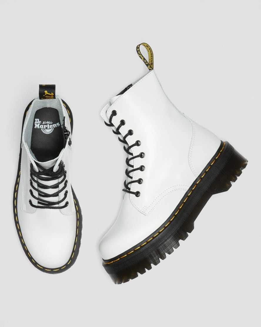 White Polished Smooth Women's Dr Martens Jadon Smooth Leather Lace Up Boots | ENC-459217