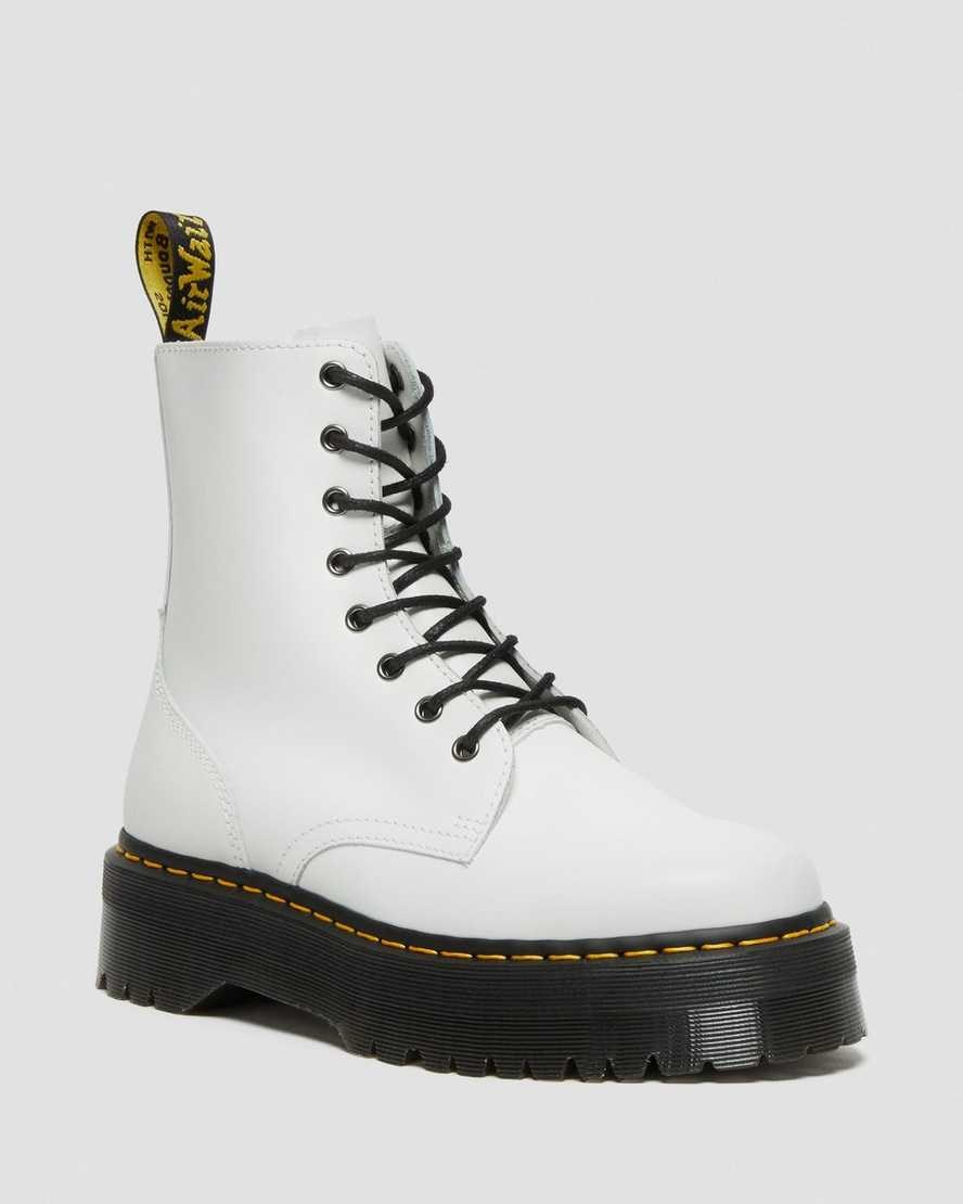 White Polished Smooth Women\'s Dr Martens Jadon Smooth Leather Lace Up Boots | ENC-459217