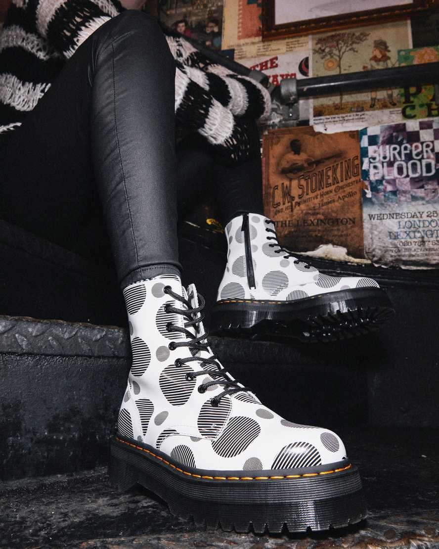 White Polka Dot Smooth Women's Dr Martens Jadon Polka Dot Smooth Leather Lace Up Boots | XMP-253647