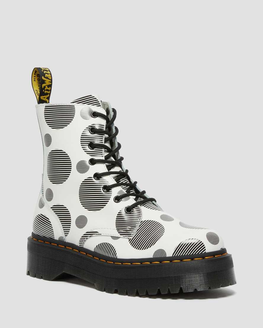 White Polka Dot Smooth Women's Dr Martens Jadon Polka Dot Smooth Leather Lace Up Boots | XMP-253647