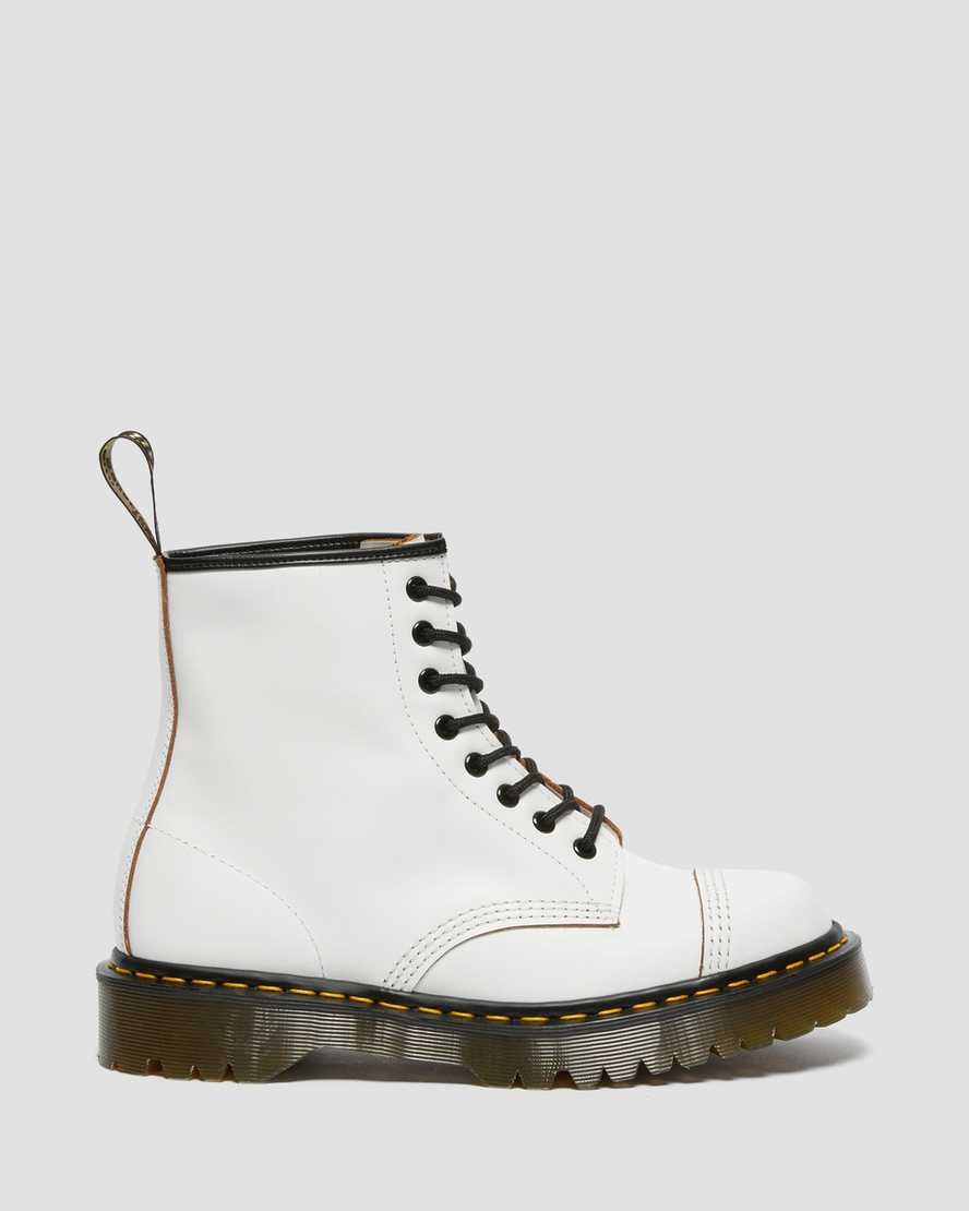 White Quilon Women's Dr Martens 1460 Bex Made in England Toe Cap Lace Up Boots | EKM-752806