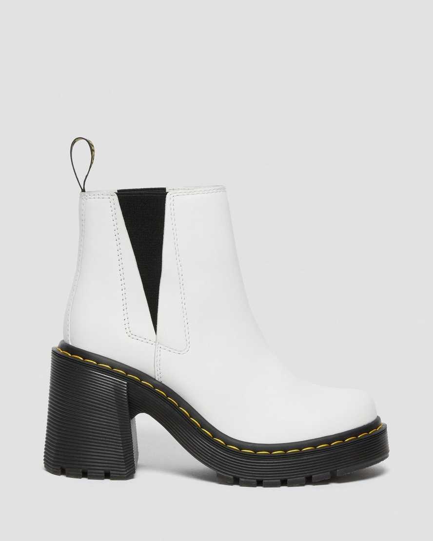 White Sendal Women's Dr Martens Spence Leather Flared Heel Chelsea Boots | FBEGCVP-64