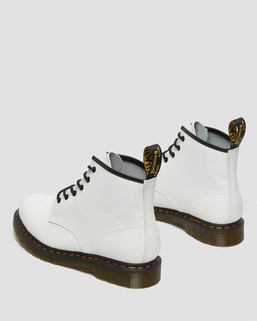 White Smooth Leather Women's Dr Martens 101 Yellow Stitch Smooth Leather Lace Up Boots | HTI-473528