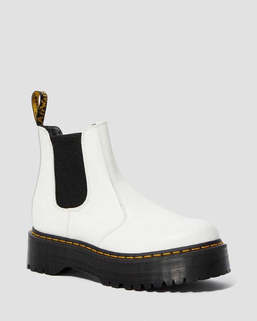 White Smooth Leather Women\'s Dr Martens 2976 Smooth Leather Platform Chelsea Boots | OUV-539761