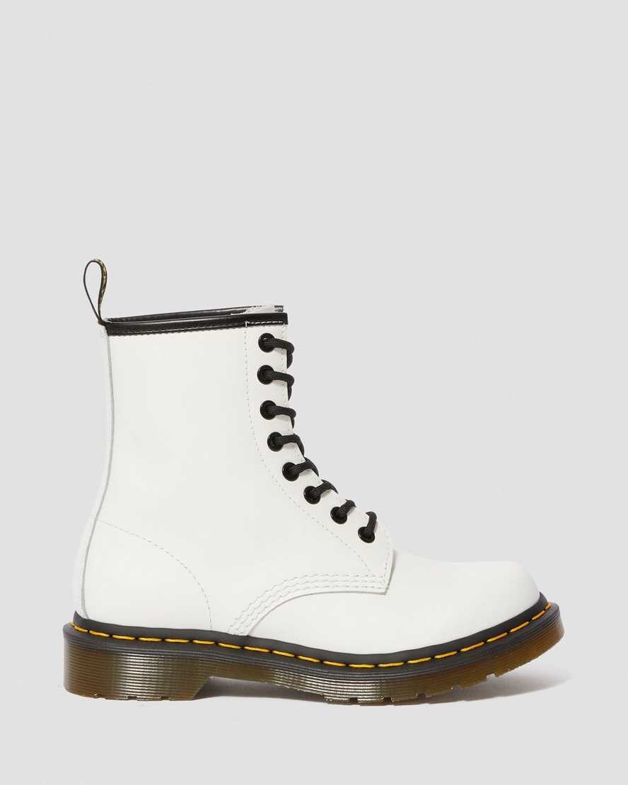 White Smooth Leather Women's Dr Martens 1460 Smooth Leather Lace Up Boots | TAB-675931