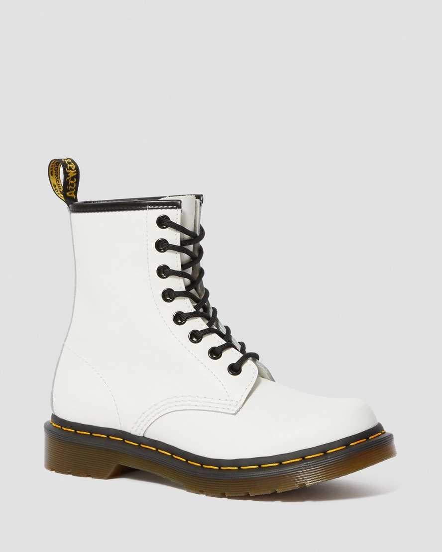 White Smooth Leather Women's Dr Martens 1460 Smooth Leather Lace Up Boots | TAB-675931