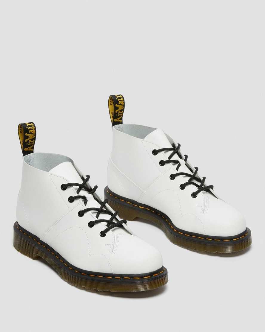 White Smooth Leather Women's Dr Martens Church Smooth Leather Lace Up Boots | UNT-318765