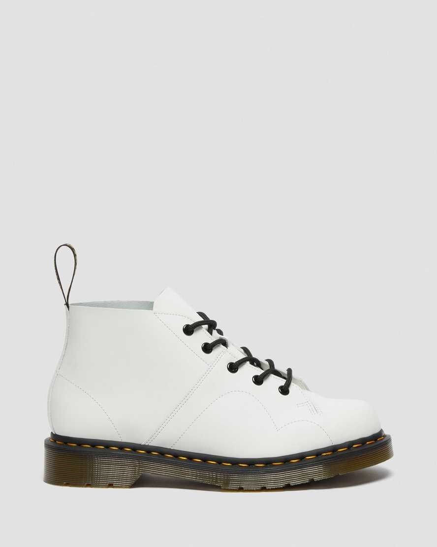 White Smooth Leather Women's Dr Martens Church Smooth Leather Lace Up Boots | UNT-318765