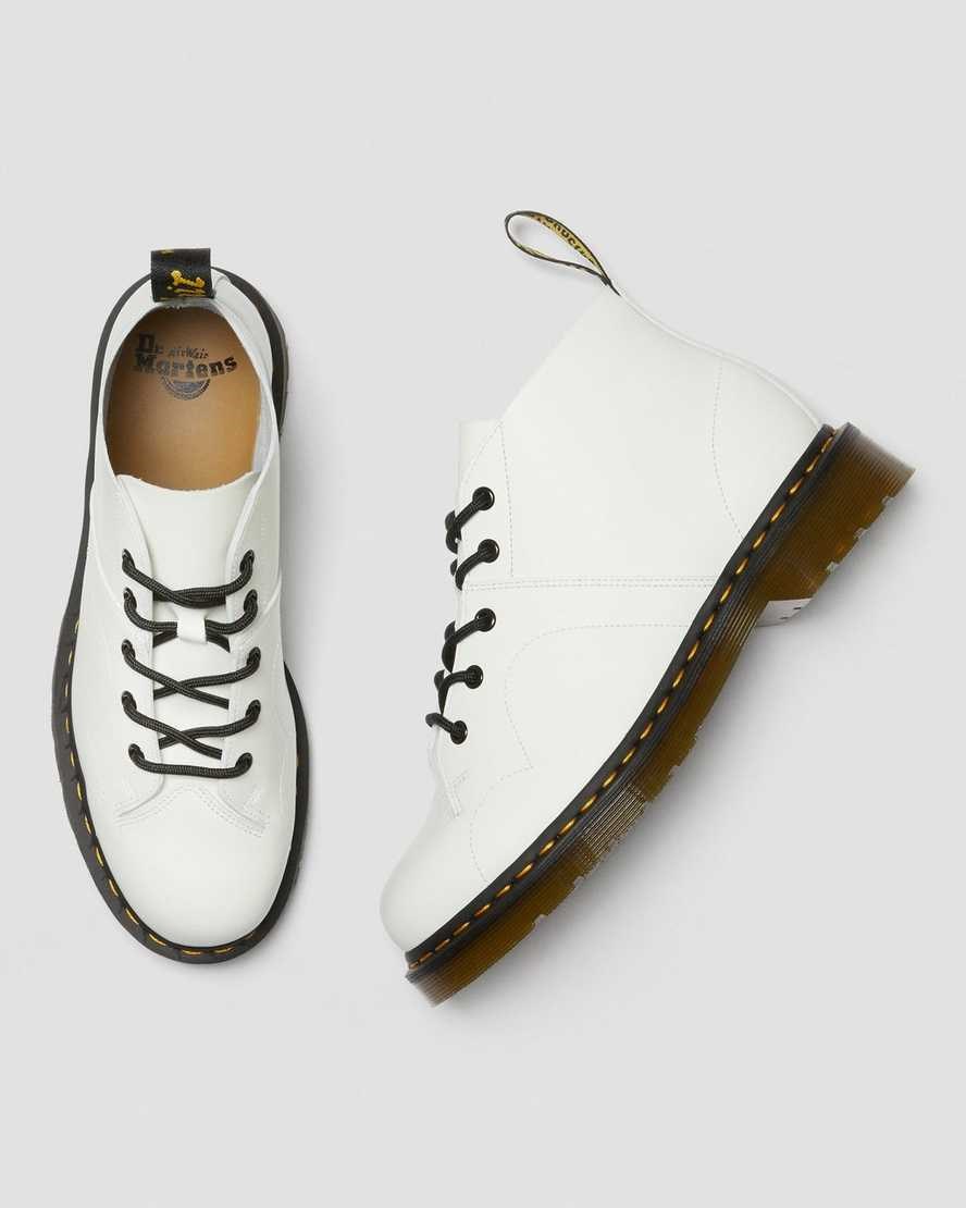 White Smooth Leather Women's Dr Martens Church Smooth Leather Lace Up Boots | UNT-318765