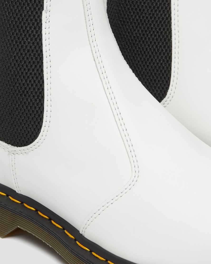 White Smooth Leather Women's Dr Martens 2976 Yellow Stitch Smooth Leather Chelsea Boots | YBC-074961